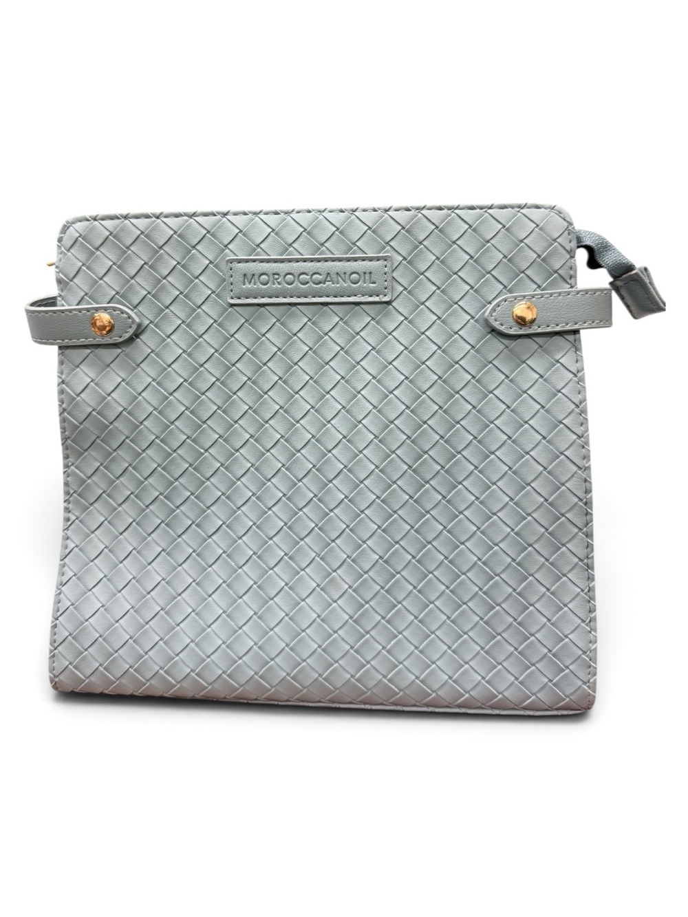 Moroccanoil Woven Light Gray Clutch bag with Gold Accents